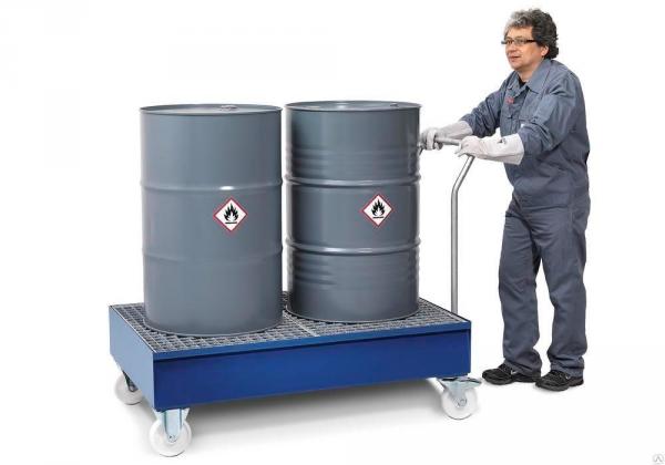 Тележка со сточным поддоном 247 л с полиамидными колесами под 2 х 205 л бочки